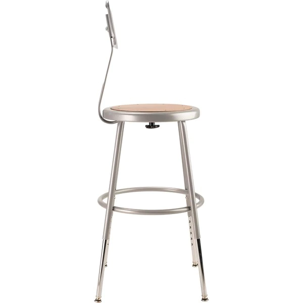National Public Seating Round Stool with Backrest, Height 19" to 27"Gray 5 National Public Seating Round Stool with Backrest, Height 19" to 27"Gray - Image 3