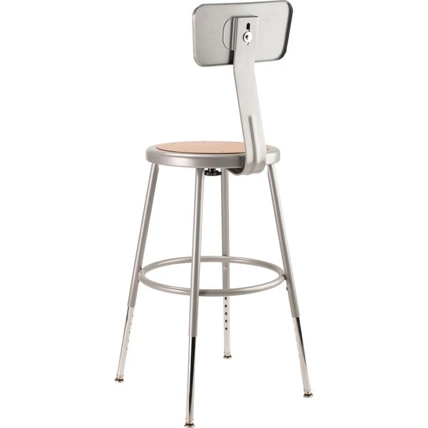 National Public Seating Round Stool with Backrest, Height 19" to 27"Gray 6 National Public Seating Round Stool with Backrest, Height 19" to 27"Gray - Image 4