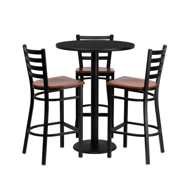 Flash Furniture Black Bar Table, X-Base w/Cherry Seats, 30" W, 30" L, 42" H, Laminate Top, Wood Grain 4 Flash Furniture Black Bar Table, X-Base w/Cherry Seats, 30" W, 30" L, 42" H, Laminate Top, Wood Grain - Image 2