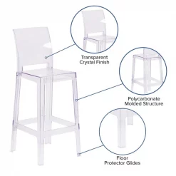Flash Furniture Ghost Barstool, Square Back -Kitchen & Dining Furniture Sales Store Grainger OWxxSQUAREBACKxx29xxGGxxinset4xxf4c77d