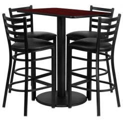 Flash Furniture Mah Bar Table, Rctngl w/Rnd Base, Blk Seat, 24" W, 42" L, 42" H, Laminate Top, Wood Grain -Kitchen & Dining Furniture Sales Store Grainger RSRB1018xxGGxx403ac4