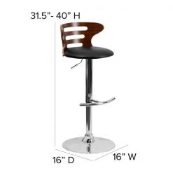 Flash Furniture Wood Barstool, Walnut, Cutout Bk, Black, Seat Height Range: 24" to 32" -Kitchen & Dining Furniture Sales Store Grainger SDxx2019xxWALxxGGxxDIMSxx003954