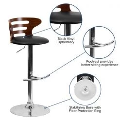 Flash Furniture Wood Barstool, Walnut, Cutout Bk, Black, Seat Height Range: 24" to 32" -Kitchen & Dining Furniture Sales Store Grainger SDxx2019xxWALxxGGxxinset4xx5691dd