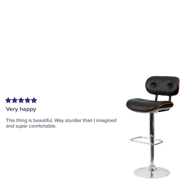 Flash Furniture Wood Barstool, Walnut, Tufted, Black 9 Flash Furniture Wood Barstool, Walnut, Tufted, Black - Image 7