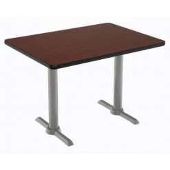 Rectangle KFI Mode 30" x 60" Conference Table, Mahogany Finish, Silver T-leg Base, Bistro Height