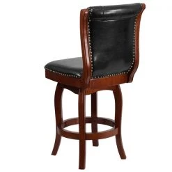 Flash Furniture Stool, Cherry Wood w/Blk Leather Seat, 26", Material: Plywood, Foam -Kitchen & Dining Furniture Sales Store Grainger TAxx240126xxCHYxxGGxxinset2xxc3f0e1