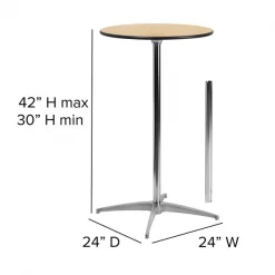 Flash Furniture Pub Table w/2 Clmns, Rnd, Wood, Al Base, 24", 24" W, 24" L, 42" H, Wood Top, Wood Grain -Kitchen & Dining Furniture Sales Store Grainger XAxx24xxCOTAxxGGxxDIMSxx6384d6