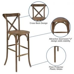 Flash Furniture Barstool, Antique, Cross Back 15 Flash Furniture Barstool, Antique, Cross Back -Kitchen & Dining Furniture Sales Store Grainger XAxxXxxBARxxGOxxGGxxinset4xx093b92