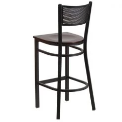 Flash Furniture Restaurant Stool, Grid Back, Walnut Seat -Kitchen & Dining Furniture Sales Store Grainger XUxxDGxx60116xxGRDxxBARxxWALWxxGGxxinset2xxeacab1