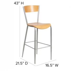 Flash Furniture Barstool, Silver Metal w/Ntural Wood Sea 19 Flash Furniture Barstool, Silver Metal w/Ntural Wood Sea -Kitchen & Dining Furniture Sales Store Grainger XUxxDGxx60218xxNATxxGGxxDIMSxx10a680