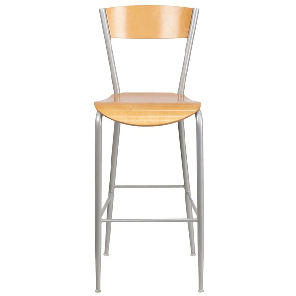 Flash Furniture Barstool, Silver Metal w/Ntural Wood Sea 12 Flash Furniture Barstool, Silver Metal w/Ntural Wood Sea - Image 10