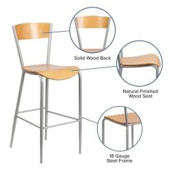 Flash Furniture Barstool, Silver Metal w/Ntural Wood Sea 14 Flash Furniture Barstool, Silver Metal w/Ntural Wood Sea -Kitchen & Dining Furniture Sales Store Grainger XUxxDGxx60218xxNATxxGGxxinset4xx2076c7