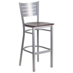 Flash Furniture Barstool, Slat Back, Silver w/Walnut Seat -Kitchen & Dining Furniture Sales Store Grainger XUxxDGxx60402xxBARxxWALWxxGGxx0cf682
