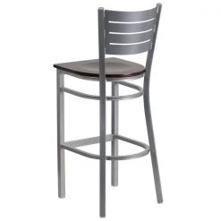 Flash Furniture Barstool, Slat Back, Silver w/Walnut Seat -Kitchen & Dining Furniture Sales Store Grainger XUxxDGxx60402xxBARxxWALWxxGGxxinset2xxe5535c