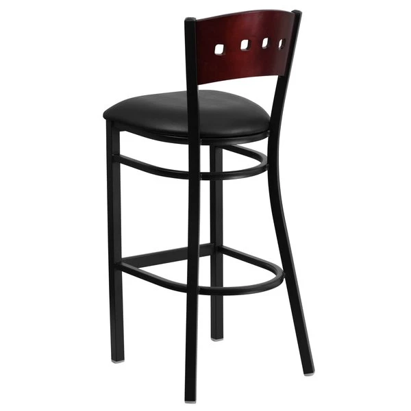 Flash Furniture Stool, 4 Sqr Back, Blk/Mahogany, Blk Seat 6 Flash Furniture Stool, 4 Sqr Back, Blk/Mahogany, Blk Seat - Image 4
