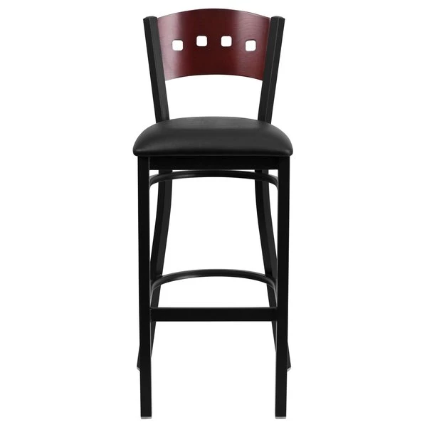 Flash Furniture Stool, 4 Sqr Back, Blk/Mahogany, Blk Seat 8 Flash Furniture Stool, 4 Sqr Back, Blk/Mahogany, Blk Seat - Image 6