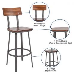 Flash Furniture Flint Walnut/Gray Metal Barstool -Kitchen & Dining Furniture Sales Store Grainger XUxxDGxx60582BxxGGxxinset4xxa269c8