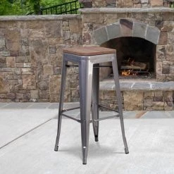 Flash Furniture Backless Metal Stool, Clear, 30"