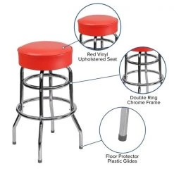 Flash Furniture Double Ring Chrome Stool, Red Seat -Kitchen & Dining Furniture Sales Store Grainger XUxxDxx100xxREDxxGGxxinset4xxa32e61