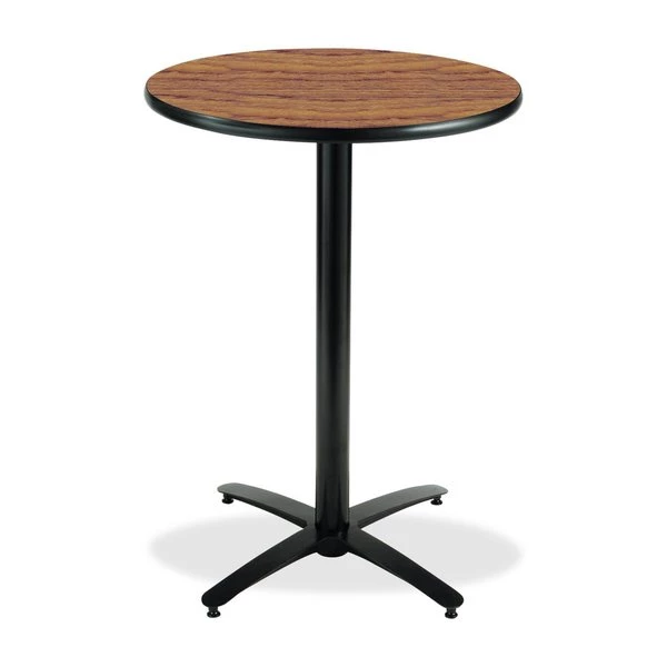 Round KFI 42in Medium Oak Breakroom Table with Arched X Base, Commercial Grade, Made in the USA 4 Round KFI 42in Medium Oak Breakroom Table with Arched X Base, Commercial Grade, Made in the USA - Image 2