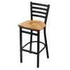 Holland Bar Stool Co. 30" Stationary Bar Stool, Black Wrinkle, Med Maple Seat