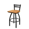 Holland Bar Stool Co. 30" Low Back Swivel Bar Stool, Black Wrinkle, Med Maple Seat