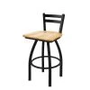 Holland Bar Stool Co. 25" Low Back Swivel Counter Stool, Black Wrinkle, Nat Oak Seat