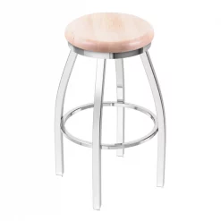 Holland Bar Stool Co. 25" Swivel Counter Stool, Chrome Finish, Nat Maple Seat