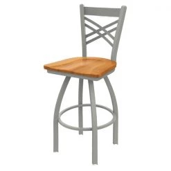 Holland Bar Stool Co. 30" Swivel Bar Stool, Nickel Finish, Med Maple Seat