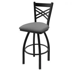 Holland Bar Stool Co. 30" Swivel Bar Stool, Black Wrinkle, Canter Grey Seat