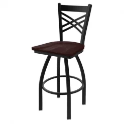 Holland Bar Stool Co. 25" Swivel Counter Stool, Black Wrinkle, Dark Cherry Maple Seat