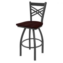 Holland Bar Stool Co. 30" Swivel Bar Stool, Pewter Finish, Dark Cherry Oak Seat