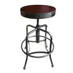 Holland Bar Stool Co. Adjust Stool, Clear Coat Finish, Dark Cherry Distressed Hardwood Seat