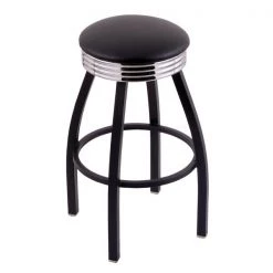 Holland Bar Stool Co. 25" Counter Stool, Black Wrinkle, Accent Ring, Vinyl Seat, 360 Swivel
