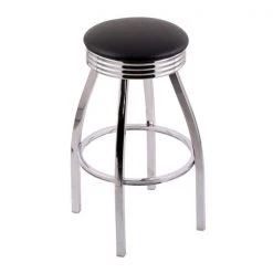 Holland Bar Stool Co. 30" Bar Stool, Chrome Finish, Accent Ring, Black Vinyl Seat, 360 Swivel