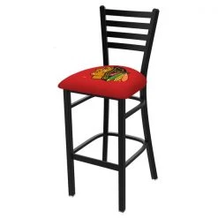 Holland Bar Stool Co. 30" Blk Wrinkle Chicago Blackhawks Stationary Bar Stool, Ladder Back