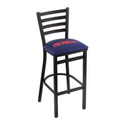 Holland Bar Stool Co. 30" Blk Wrinkle Ole' Miss Stationary Bar Stool, Ladder Back