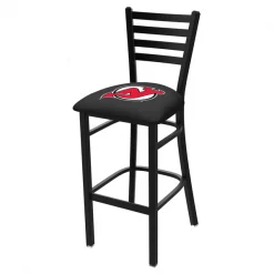 Holland Bar Stool Co. 25" Blk Wrinkle New Jersey Devils Stationary Counter Stool, Ladder Back