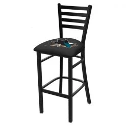 Holland Bar Stool Co. 30" Blk Wrinkle San Jose Sharks Stationary Bar Stool, Ladder Back