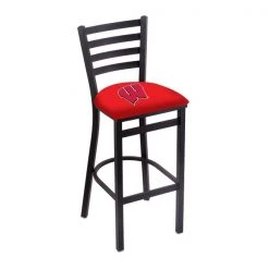 Holland Bar Stool Co. 30" Blk Wrinkle Wisconsin "W" Stationary Bar Stool, Ladder Back