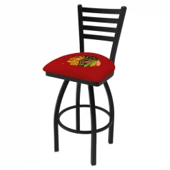 Holland Bar Stool Co. 30" Blk Wrinkle Chicago Blackhawks Swivel Bar Stool, Ladder Back
