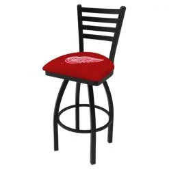 Holland Bar Stool Co. 25" Blk Wrinkle Detroit Red Wings Swivel Bar Stool, Ladder Back
