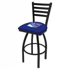 Holland Bar Stool Co. 25" Blk Wrinkle New York Rangers Swivel Bar Stool, Ladder Back