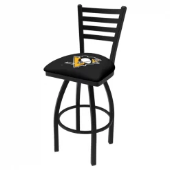 Holland Bar Stool Co. 30" Blk Wrinkle Pittsburgh Penguins Swivel Bar Stool, Ladder Back