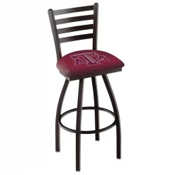 Holland Bar Stool Co. 30" Blk Wrinkle Texas A&M Swivel Bar Stool, Ladder Back