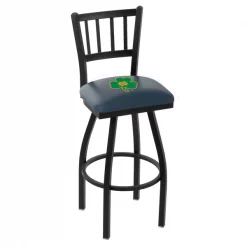 Holland Bar Stool Co. 25" Blk Wrinkle Notre Dame Shamrock Swivel Bar Stool, Jailhouse Back