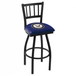 Holland Bar Stool Co. 25" Blk Wrinkle U.S. Navy Swivel Bar Stool, Jailhouse Back