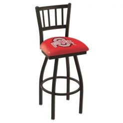 Holland Bar Stool Co. 30" Blk Wrinkle Ohio State Swivel Bar Stool, Jailhouse Back