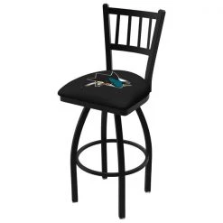 Holland Bar Stool Co. 30" Blk Wrinkle San Jose Sharks Swivel Bar Stool, Jailhouse Back
