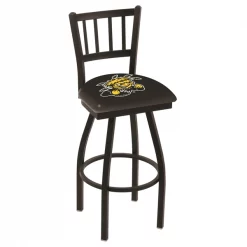 Holland Bar Stool Co. 25" Blk Wrinkle Wichita State Swivel Bar Stool, Jailhouse Back